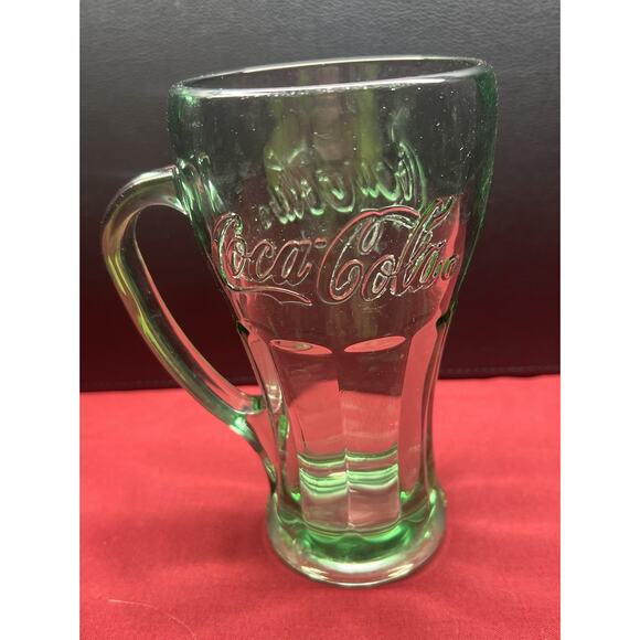 Coca Cola Green Glass Mug With Handle Classic Coke Heavy 14‎ Ounce - Picture 5 of 7